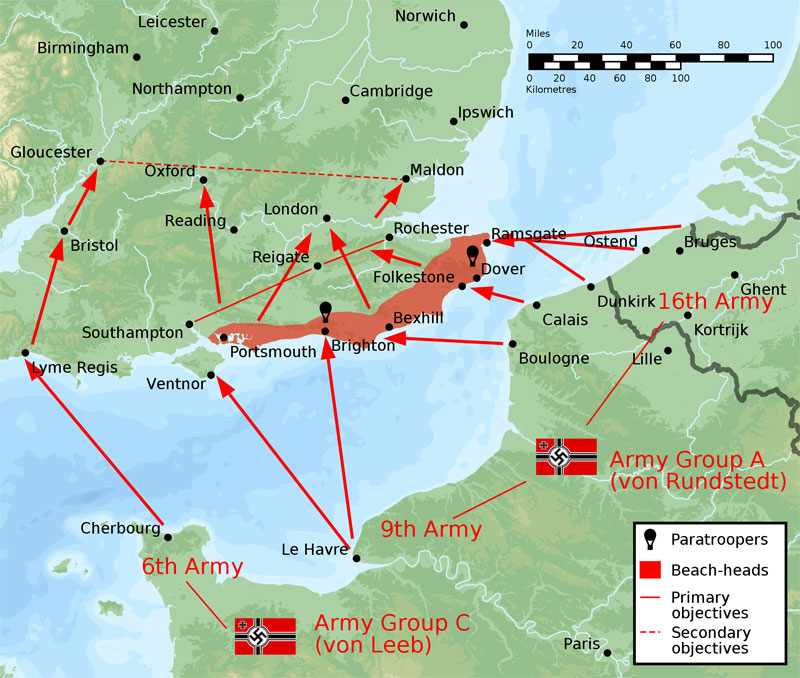 Operation Søløve kort - Operation Seelöwe karte - Operation Sealion map